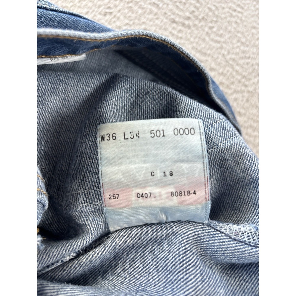 Levis 501 Jeans Mens 36x34 (Fits 34x29) Blue Button Fly Straight Leg - Picture 9 of 12